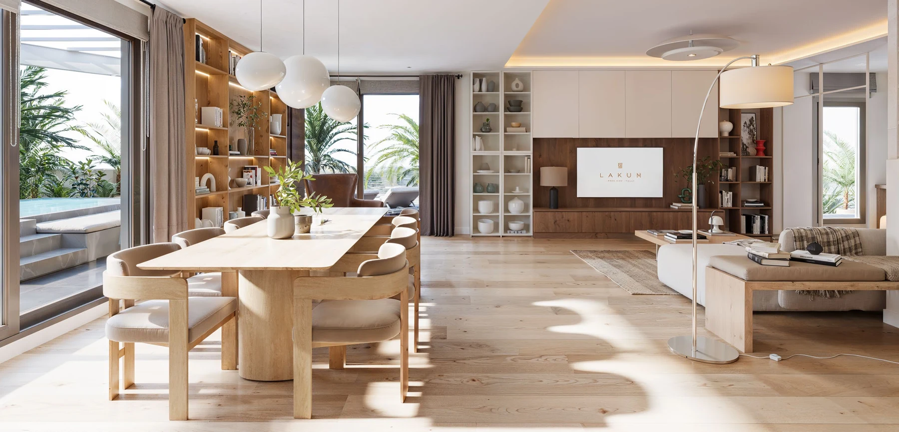 Infografía de salón comedor y cocina de Lakün