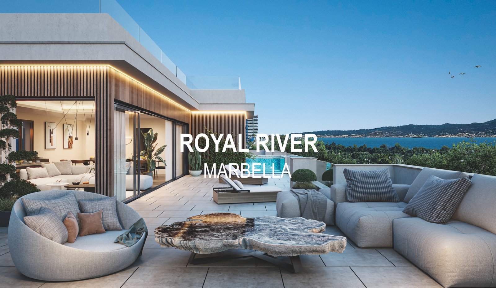 Terraza representativa de un ático de Royal River