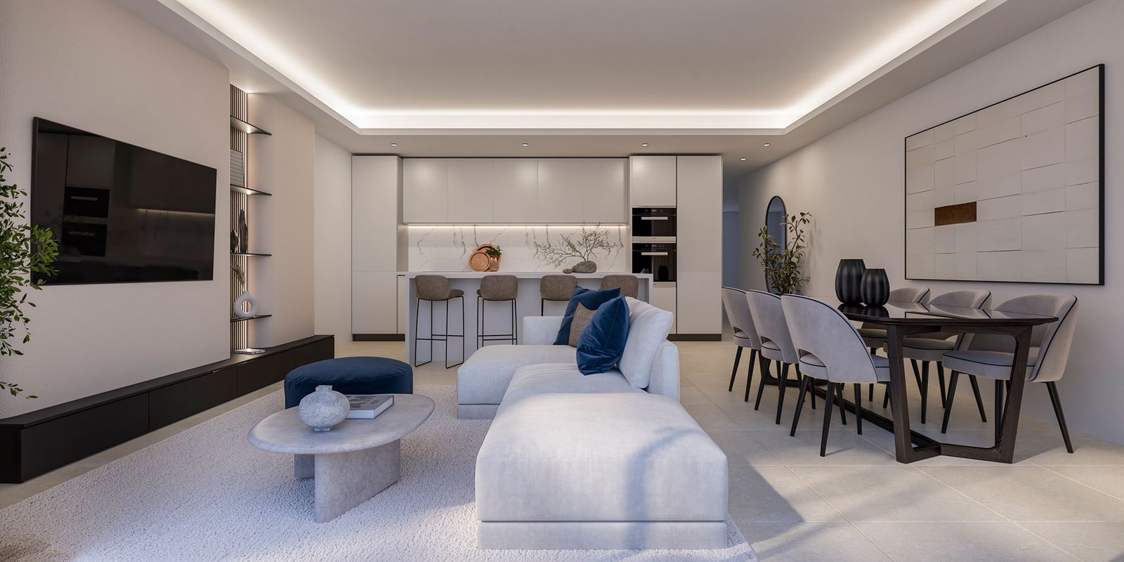 Salón y cocina de una vivienda