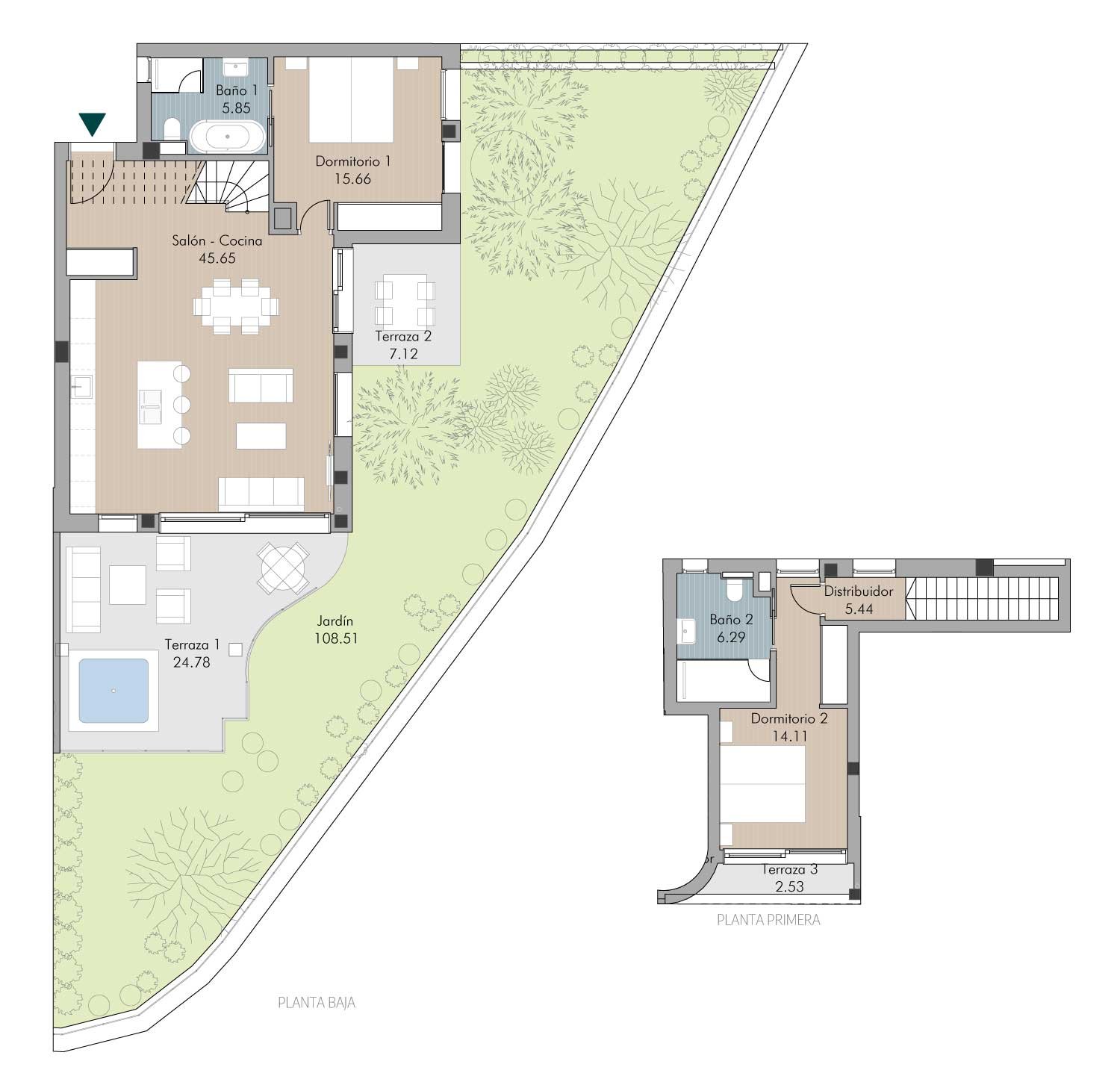 Plano comercial de la vivienda V1 de Royal River